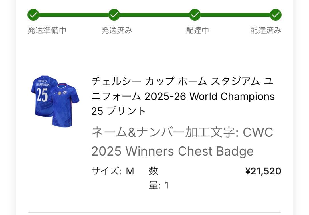 チェルシーCWC 2025優勝記念ユニMサイズ新品未使用背番号なし公式ストア購入
