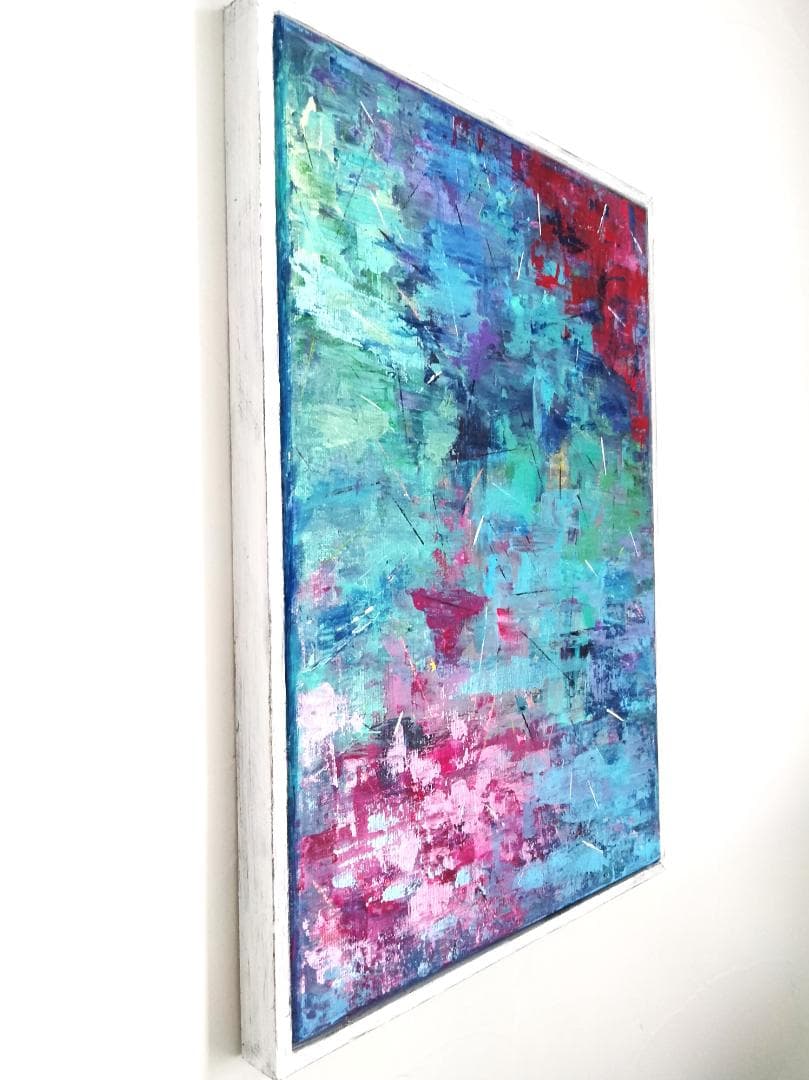 水面花火/ 抽象画 キャンバス 額セット 44×32㎝ 原画1点のみ モダン