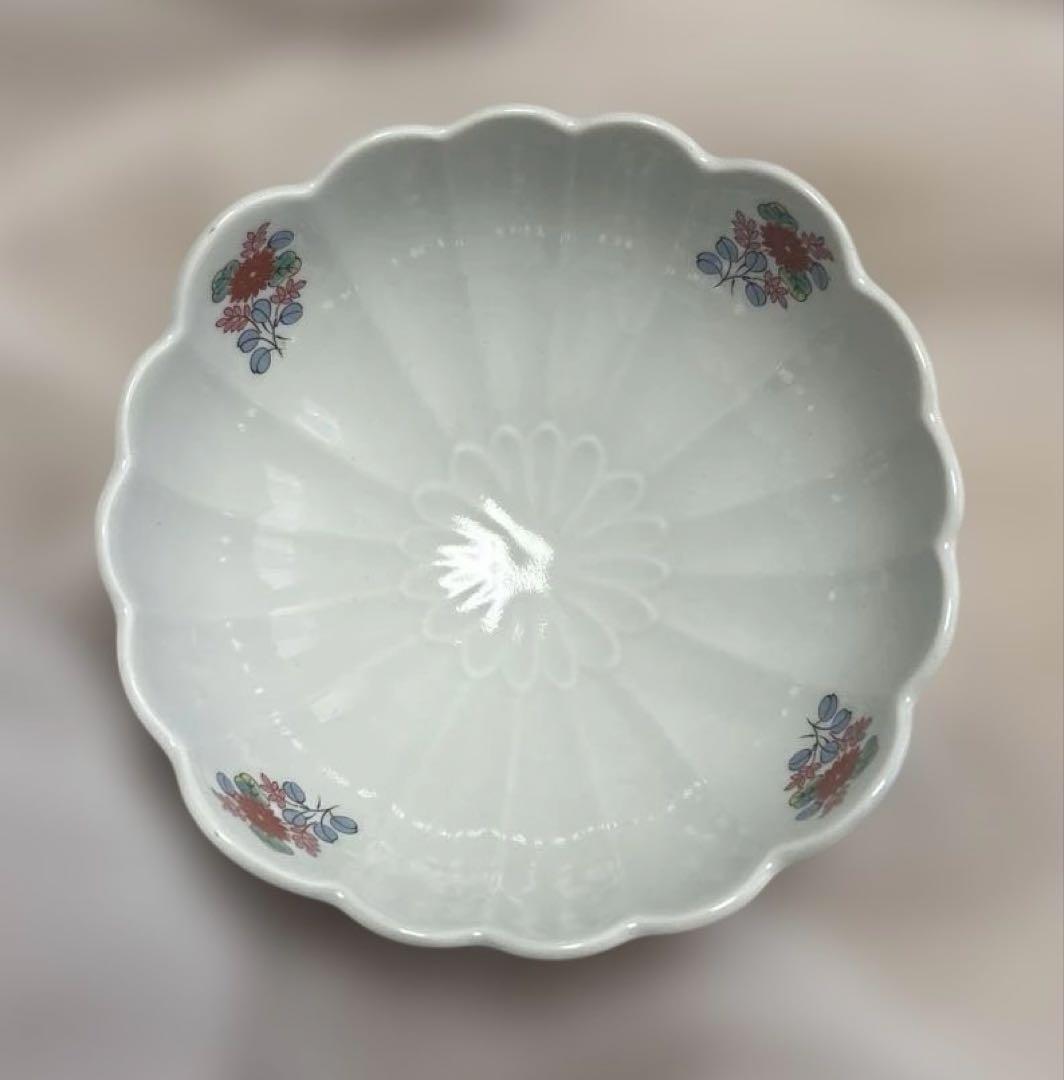 有田焼 元禄古伊万里　菊割小鉢揃 ５枚セット 輪花鉢 色絵 煮物鉢 刺身鉢
