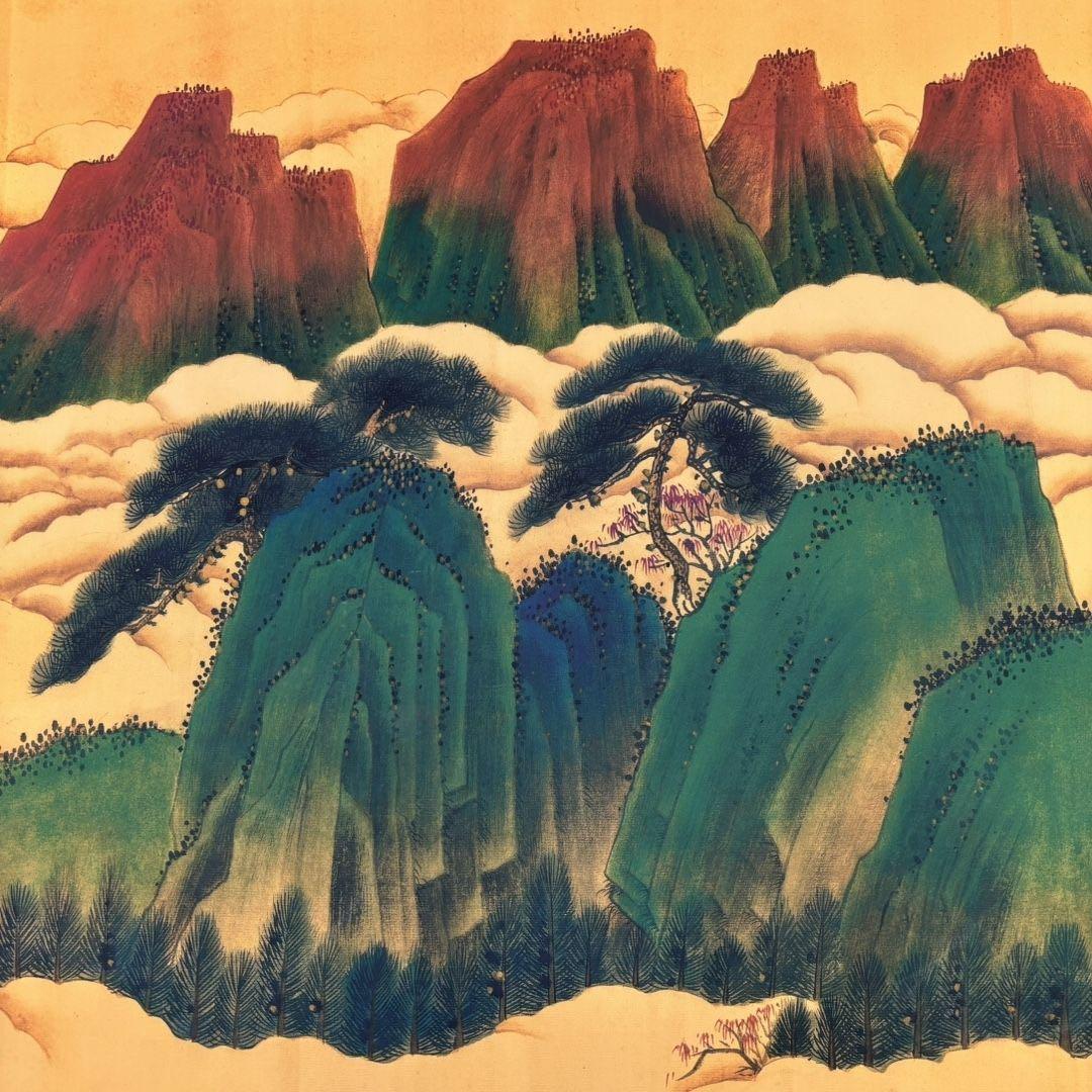 張大千 松雲山川 長巻 掛軸 約355cm