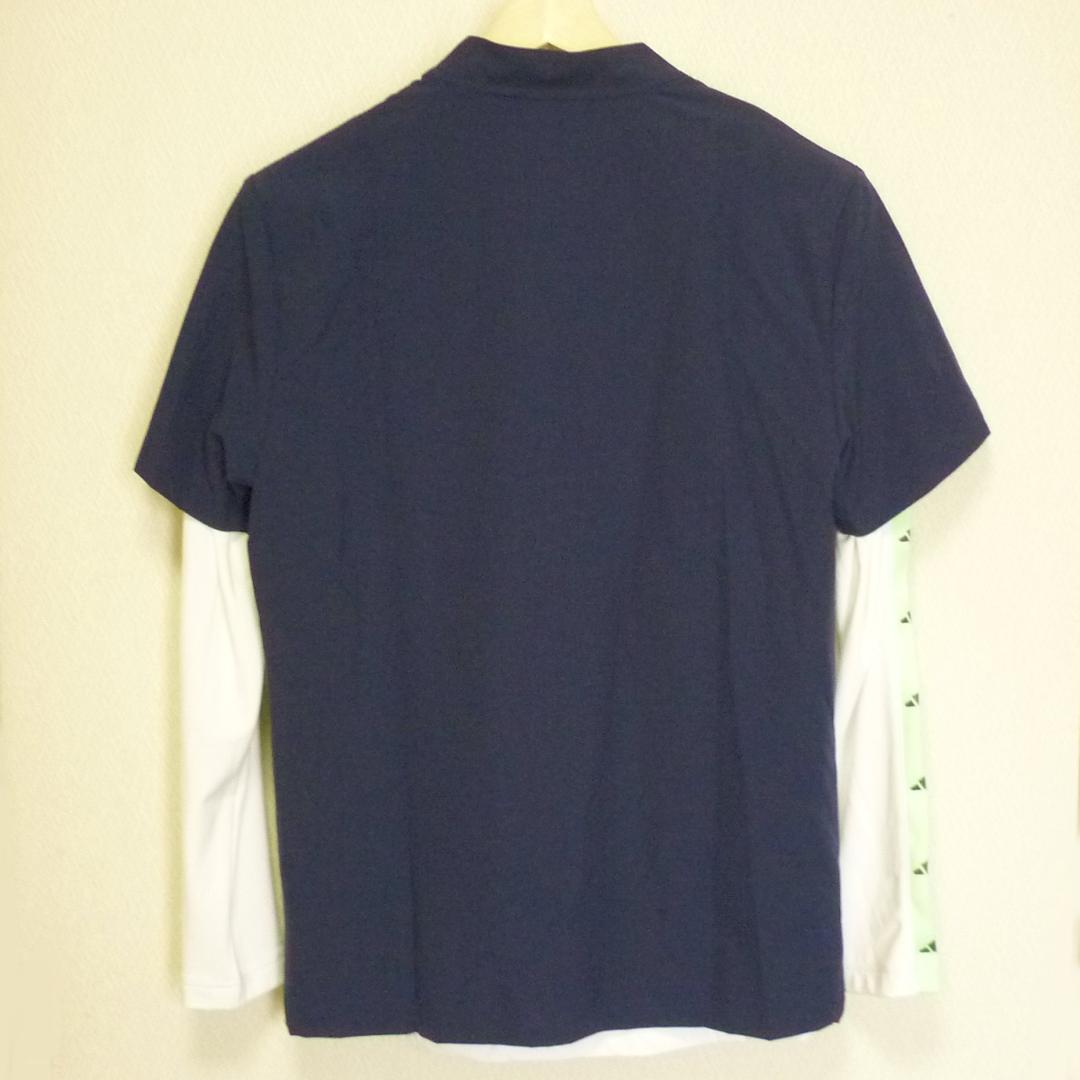 新品(メンズL)アディダスゴルフ 紺×白グラフィックレイヤードシャツ2枚セット