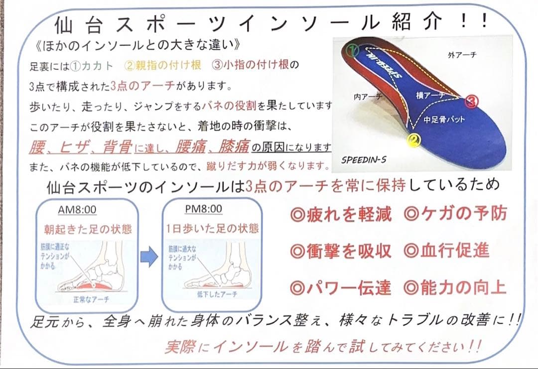 ★仙台スポーツ　インソール　Dr.Healix 熱成形可能　スキースノボー自転車
