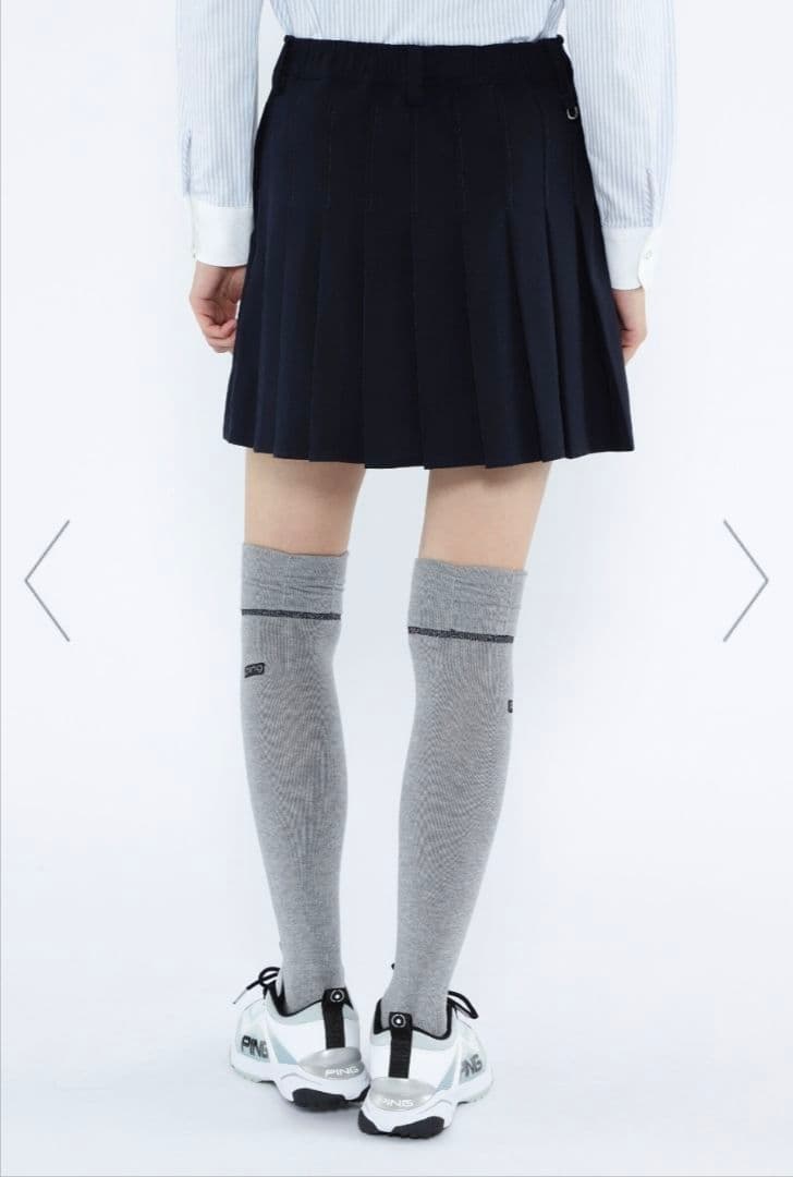美品 PING レディース プリーツ スカート 紺 S ゴルフ ストレッチ