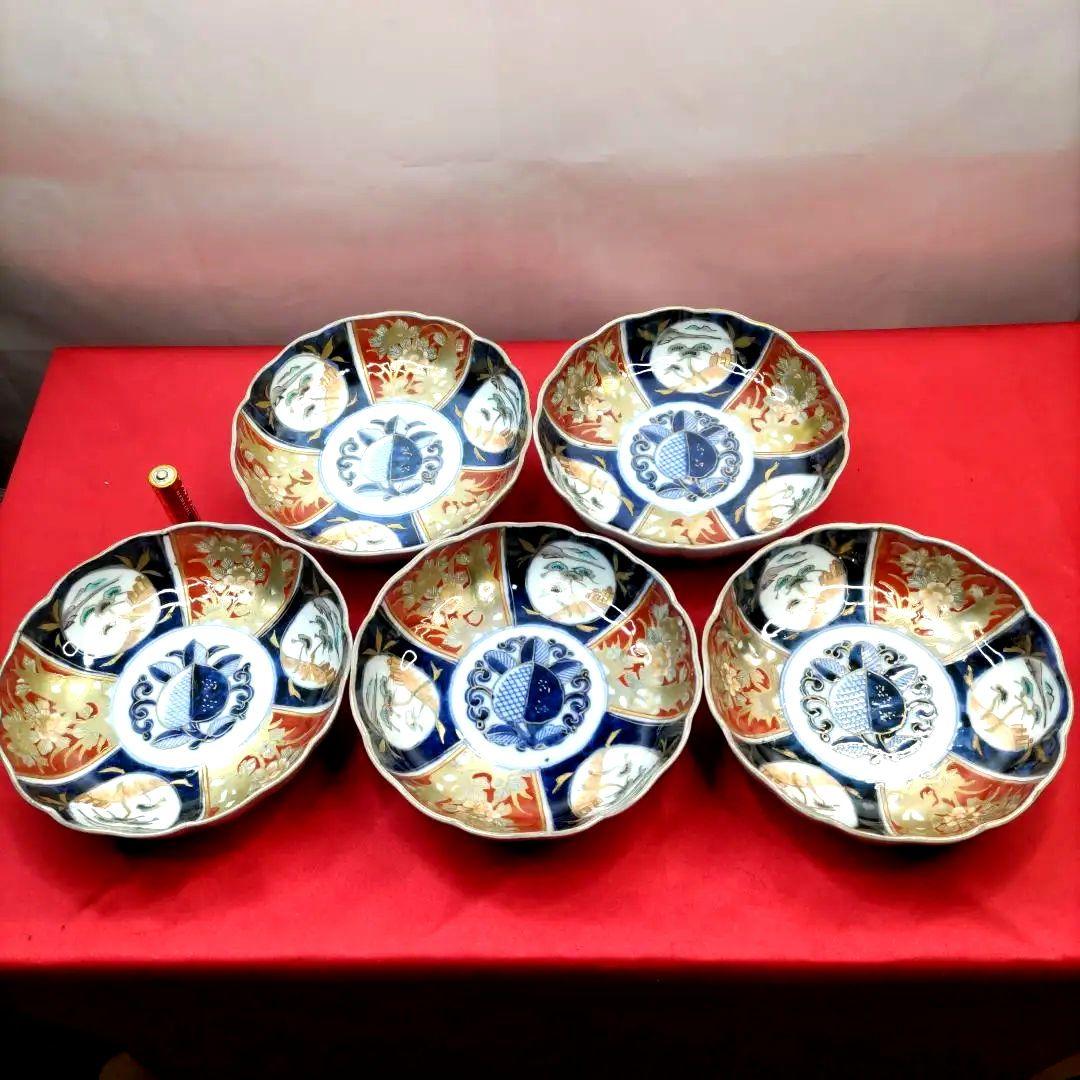 有田焼　伊万里焼　古伊万里　金彩　色絵　なます皿　小皿　小鉢　5寸皿5客セット⑥