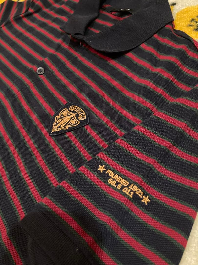 GUCCI ポロシャツ コットンピケ　ネイビー ストライプ サイズM