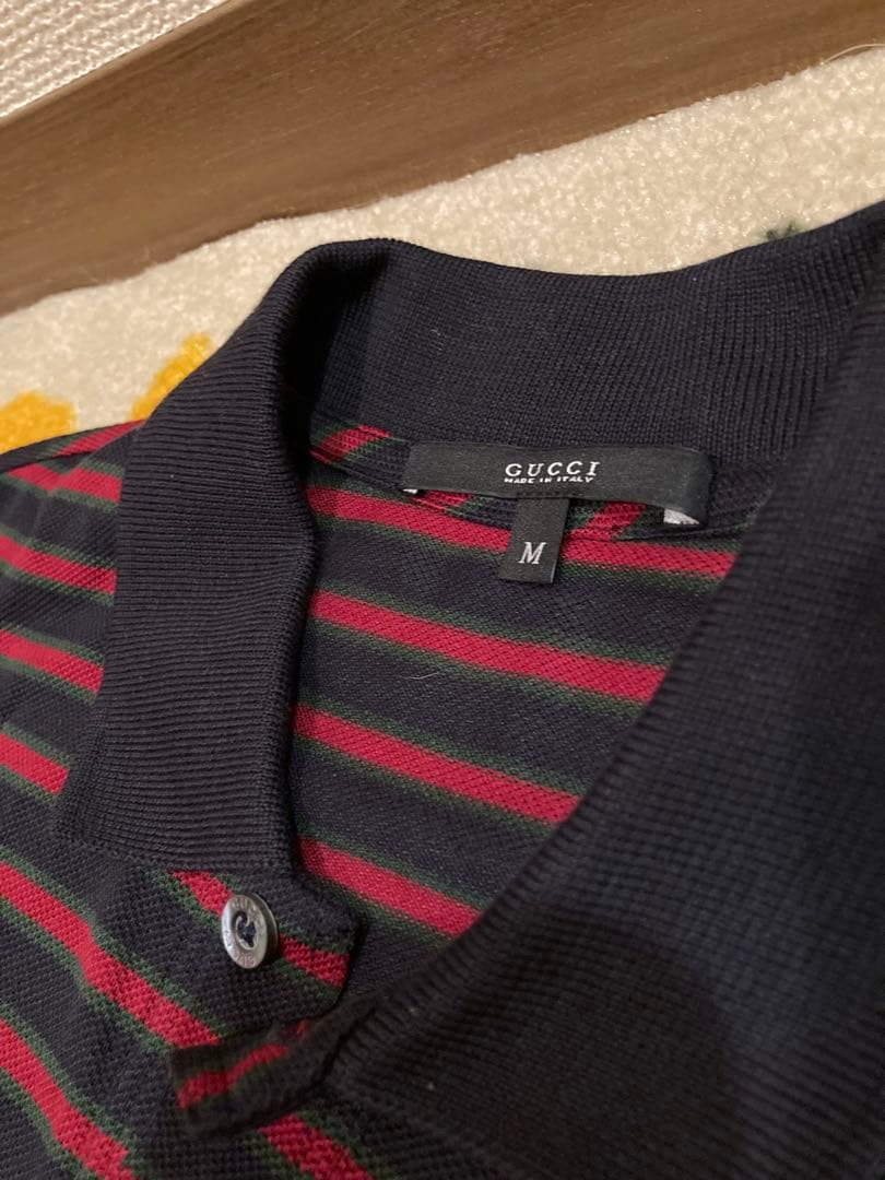 GUCCI ポロシャツ コットンピケ　ネイビー ストライプ サイズM