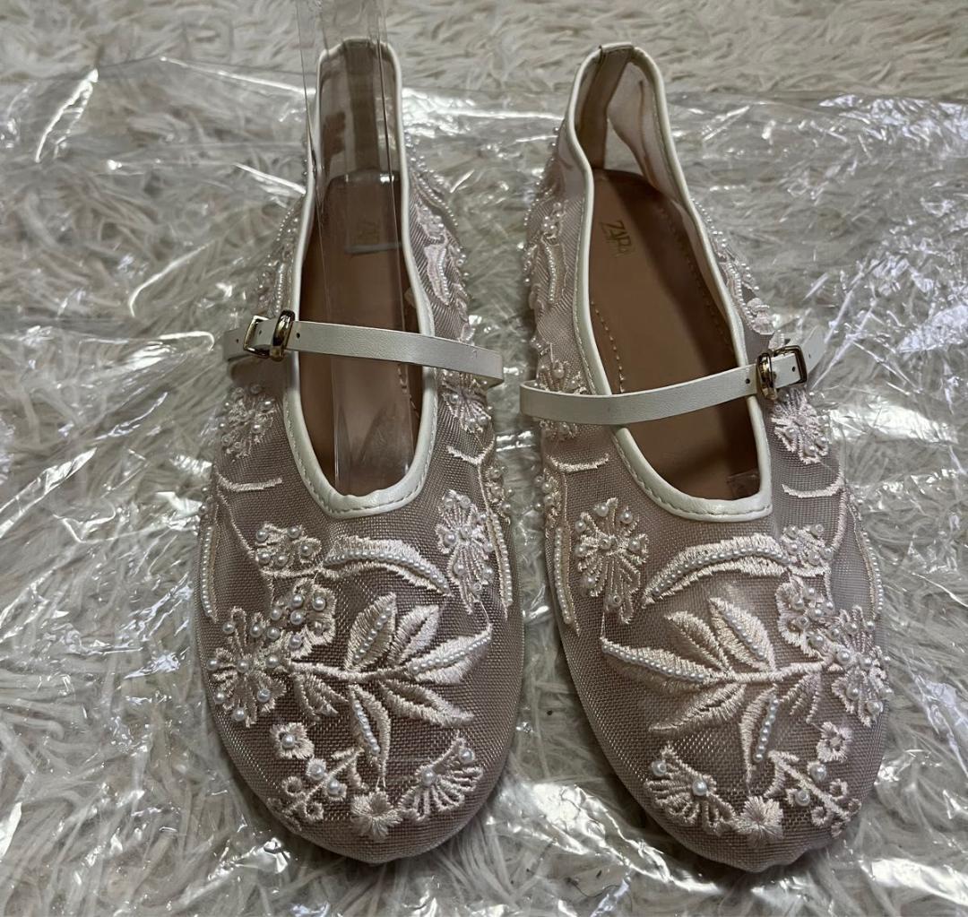 ZARA ザラ刺繍入りメッシュ バレリーナシューズ37