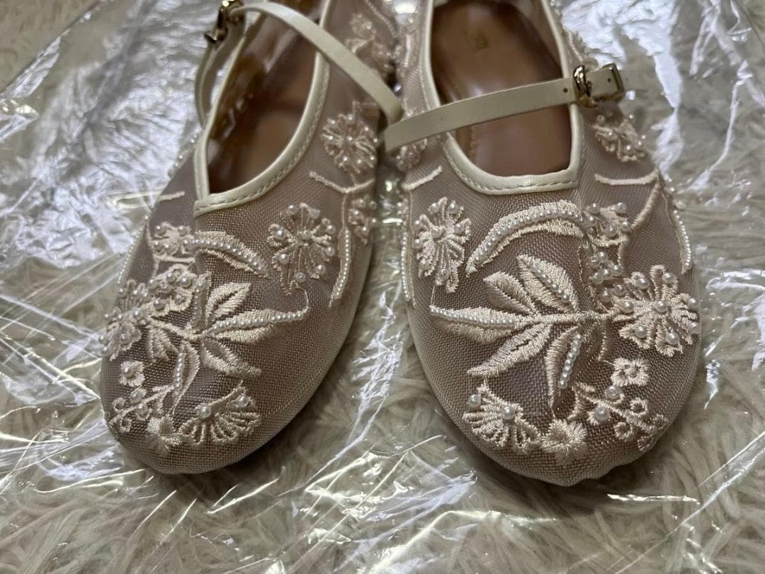 ZARA ザラ刺繍入りメッシュ バレリーナシューズ37