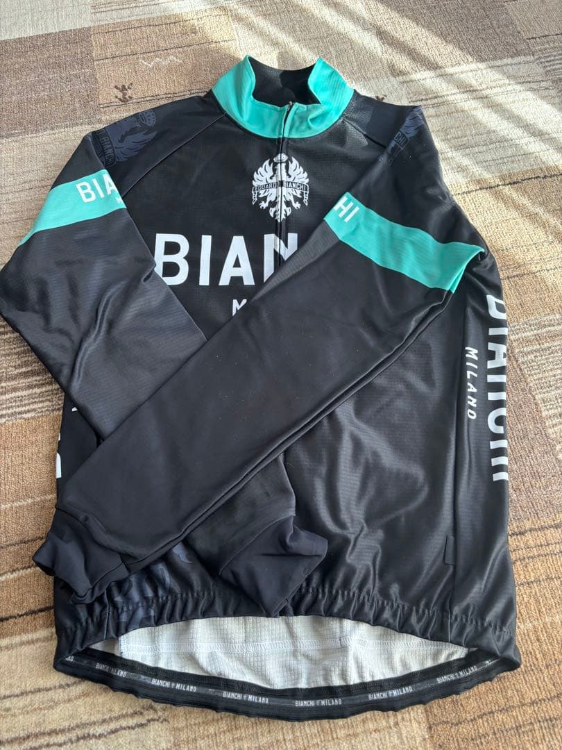 【ビアンキ美品】Bianchi サイクルジャージ 黒・水色 長袖