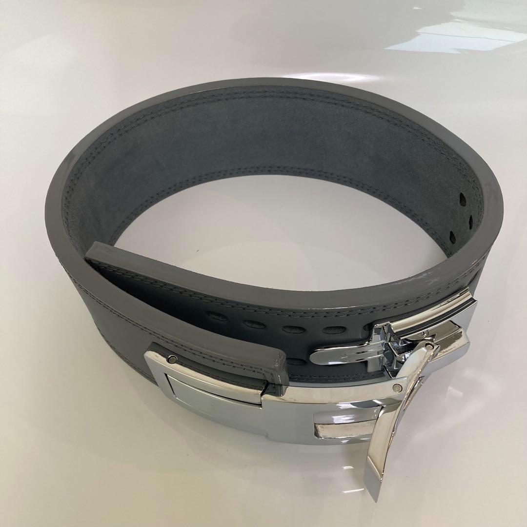 新品 パワーベルト レバーアクション Mサイズ 本革 グレー×艶銀 可変式