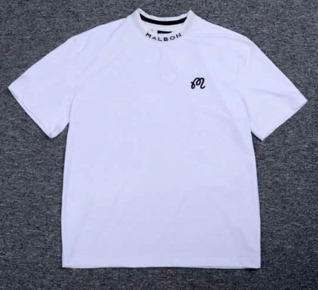 白　M マルボンゴルフ MALBON GOLF 　半袖　モックネック