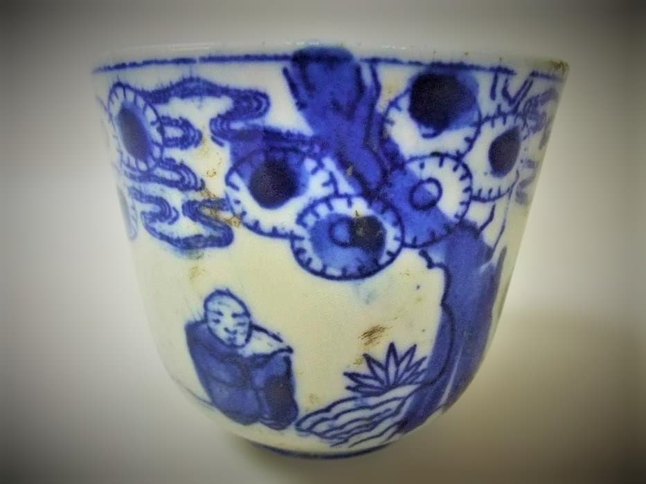 伊万里 明治期 印判 染付 蕎麦猪口 7客 骨董品(江戸後期～明治期)