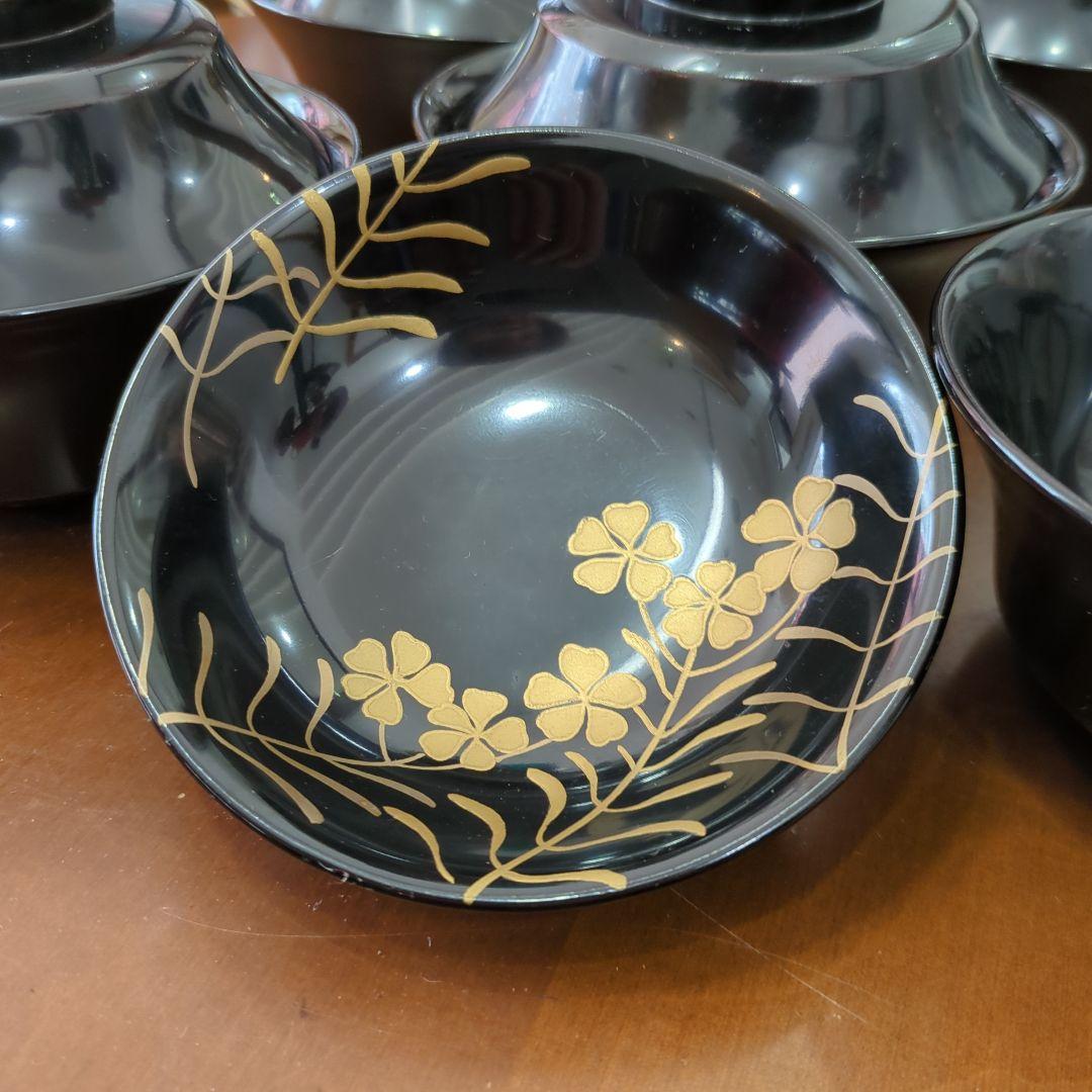 骨董　お椀　蒔絵　蓋付き　煮物　吸物　木製　漆器　木箱入　5つ