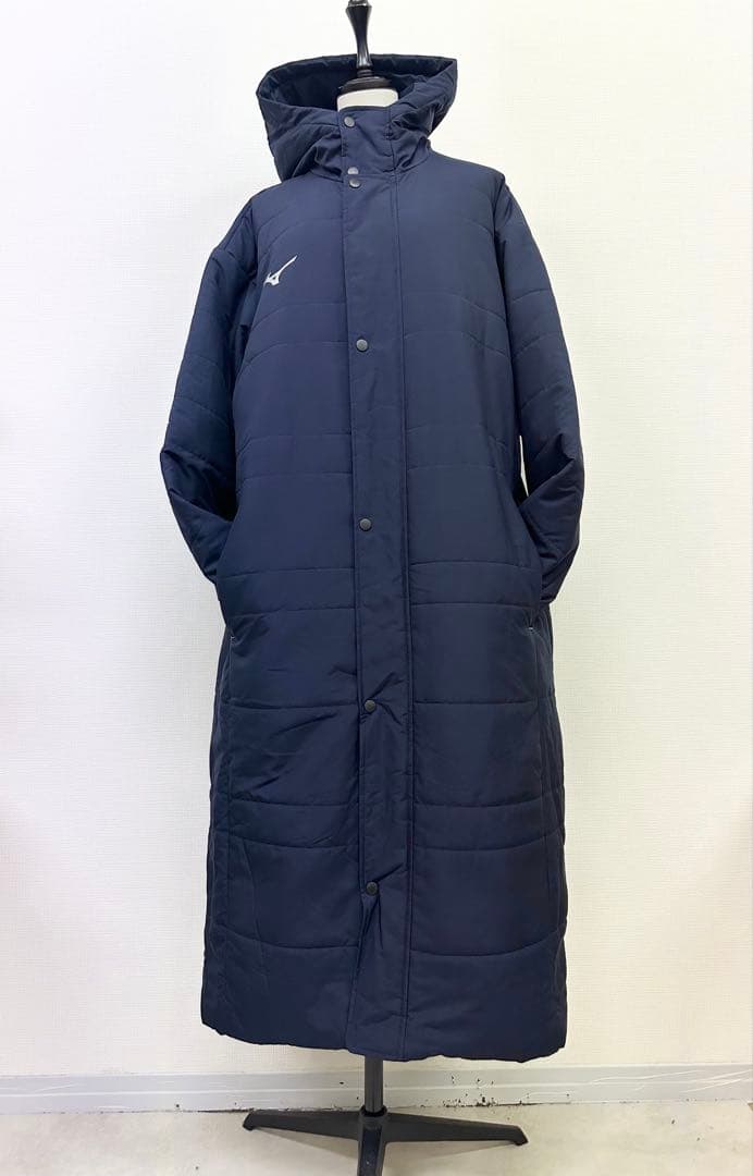 【みん様】ミズノ 野球 サッカー 陸上 ベンチコート 中綿 ネイビー 美品