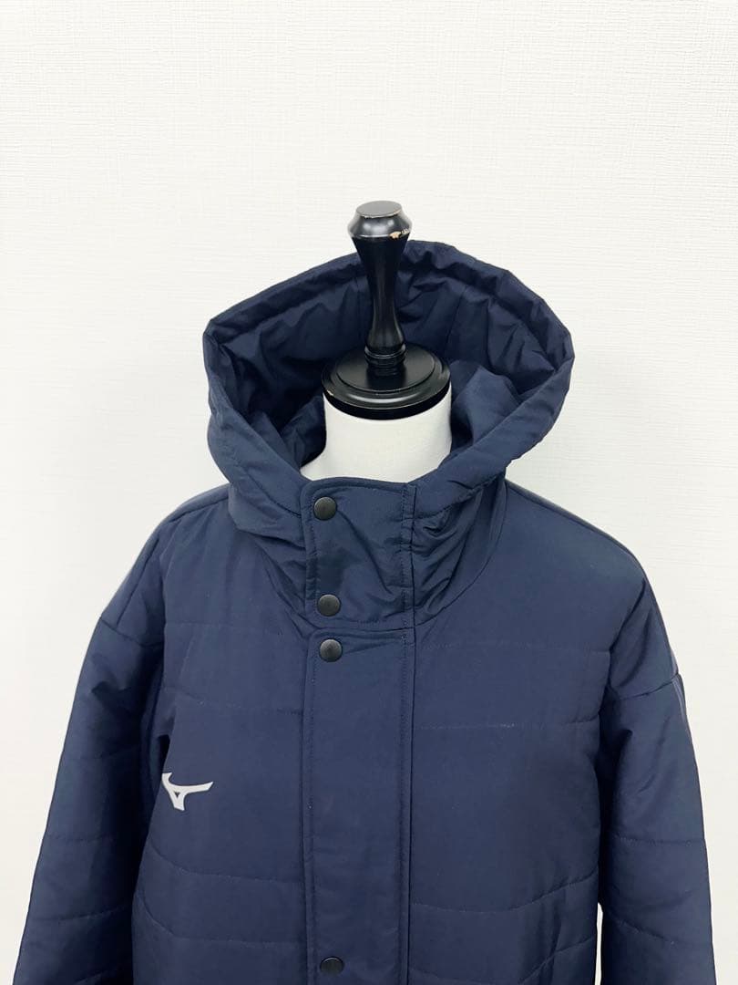 【みん様】ミズノ 野球 サッカー 陸上 ベンチコート 中綿 ネイビー 美品