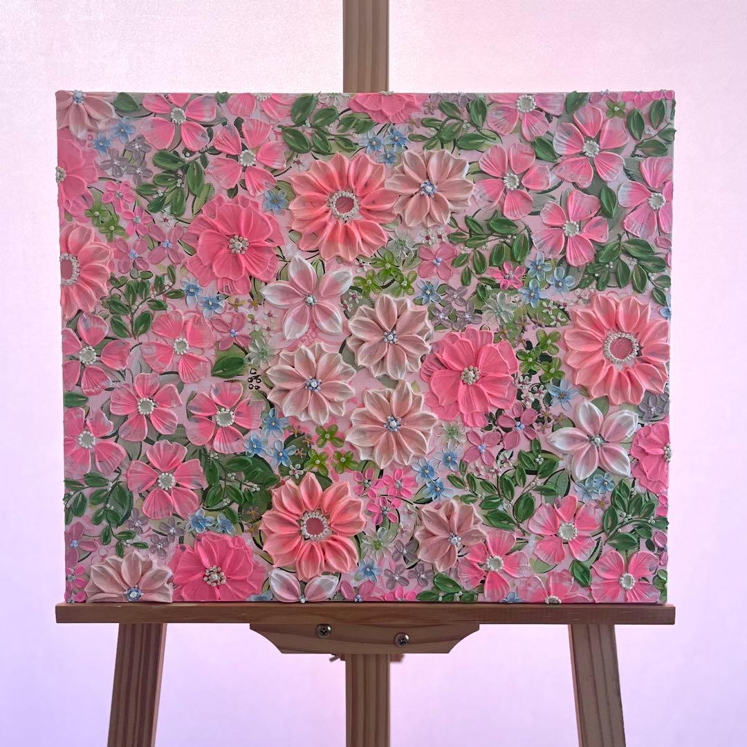 ピンク　ピンクのお花 壁掛けアート 絵画 花の絵 フラワーアート フランフラン