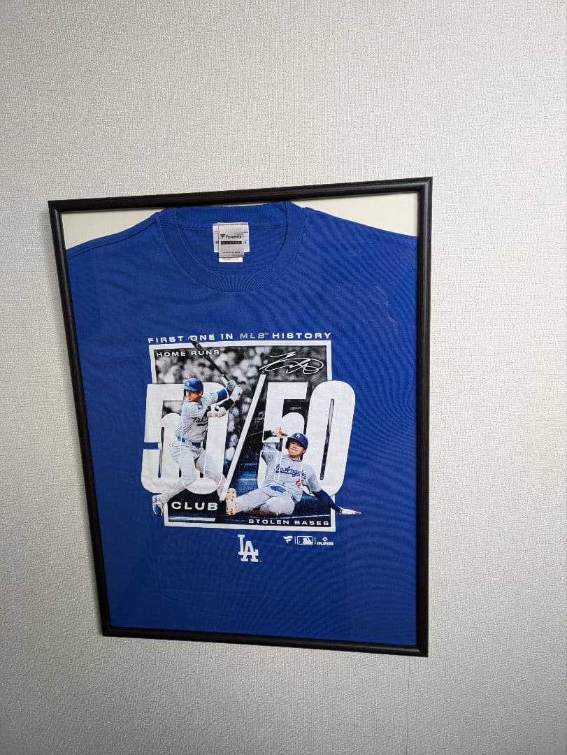 大谷翔平選手、50/50、Tシャツ、XLサイズ、Fanatics、額付