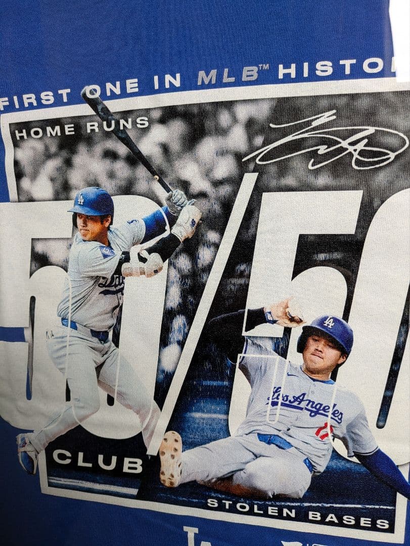 大谷翔平選手、50/50、Tシャツ、XLサイズ、Fanatics、額付