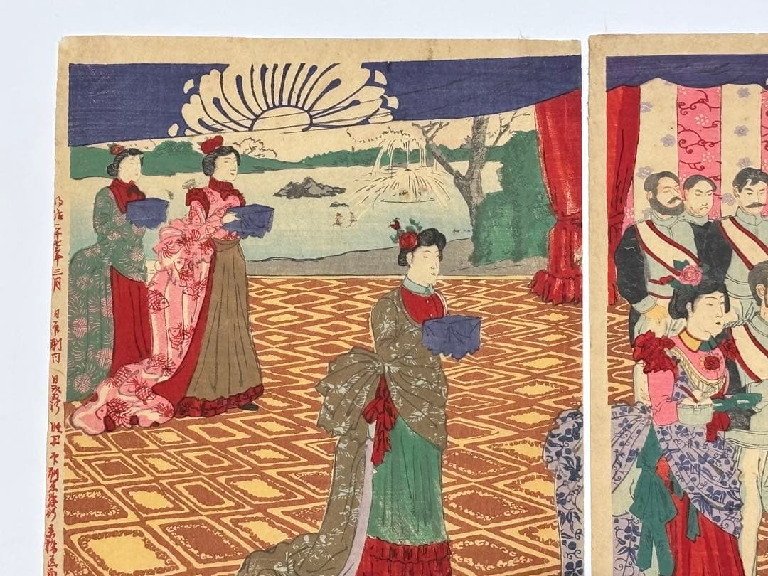 「銀婚式祝典之図」楳堂小国政 明治27年刊 3枚続|浮世絵 錦絵 明治天皇