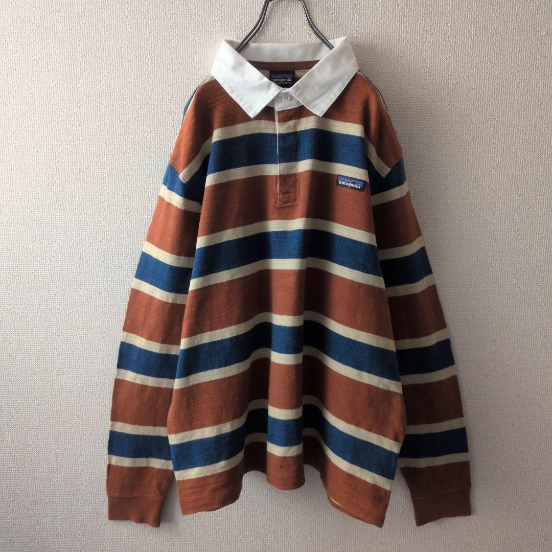 好配色☆パタゴニア 刺繍ロゴ ボーダー ラガーシャツ L