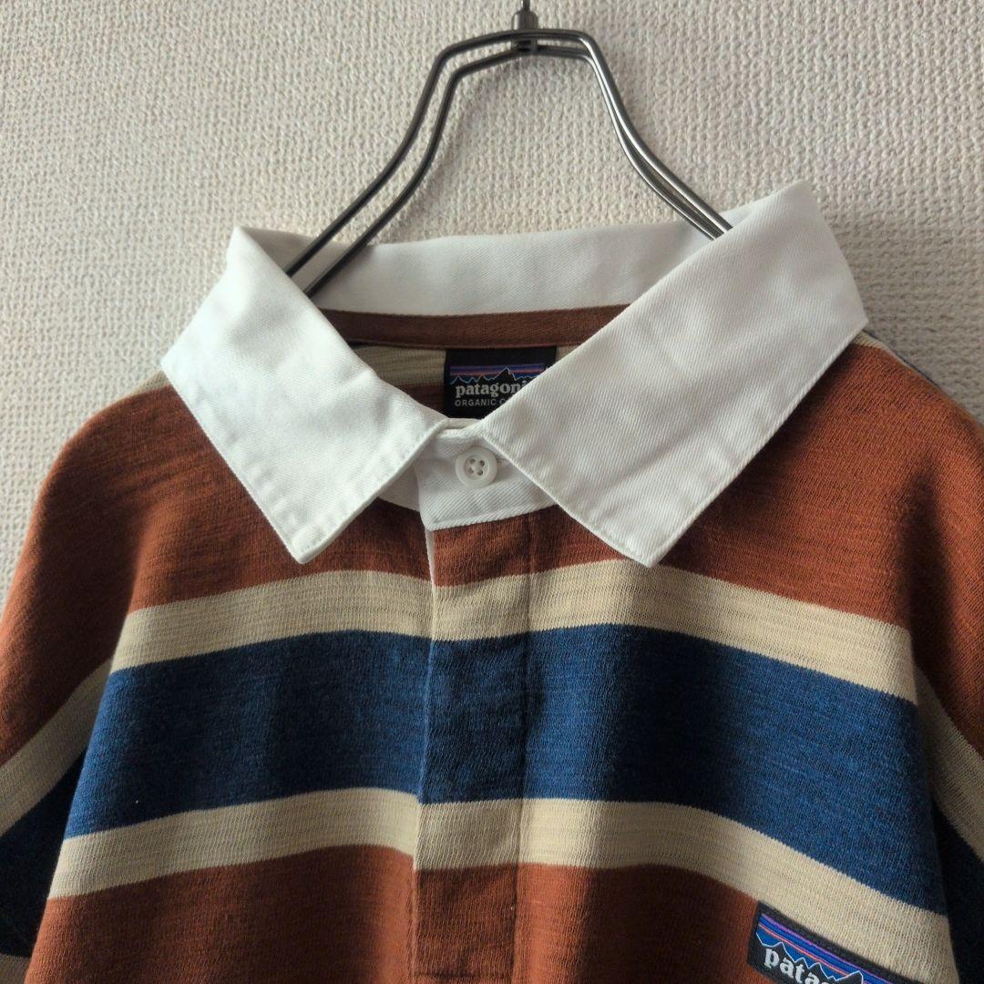 好配色☆パタゴニア 刺繍ロゴ ボーダー ラガーシャツ L