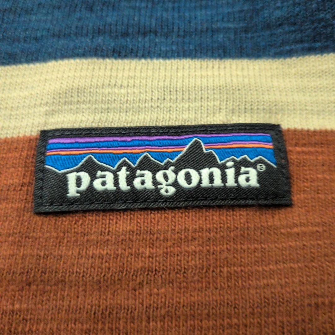 好配色☆パタゴニア 刺繍ロゴ ボーダー ラガーシャツ L