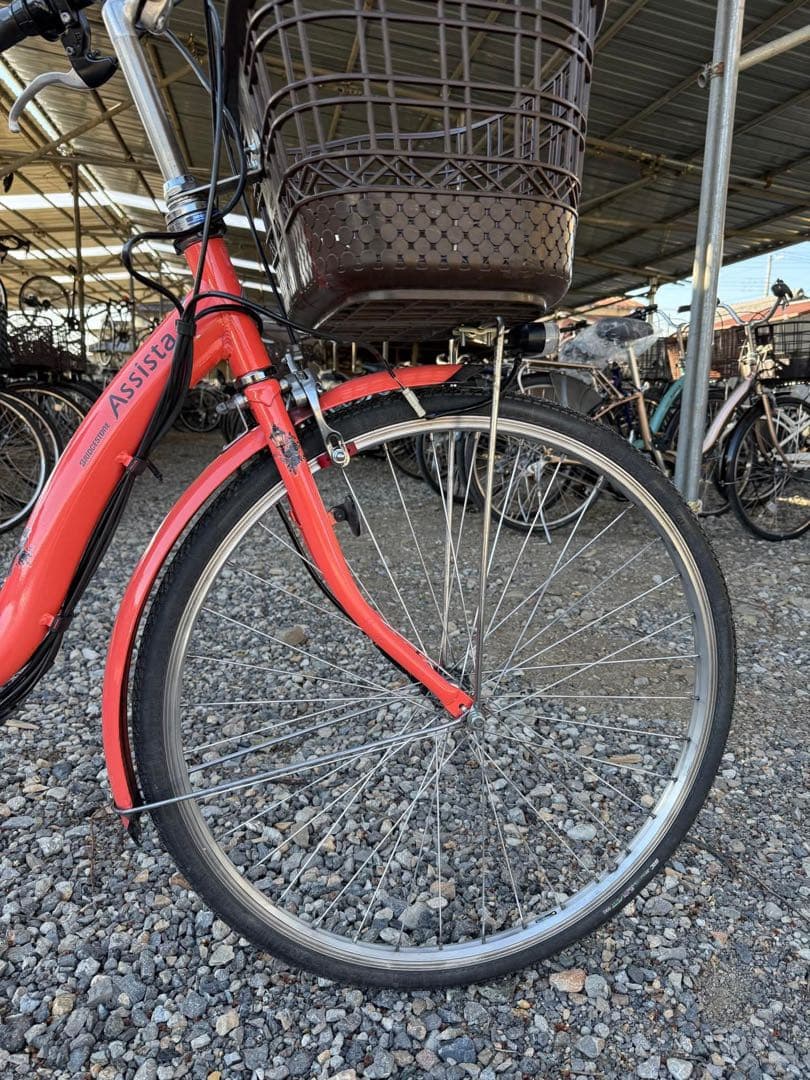 赤 シティサイクル バスケット付き