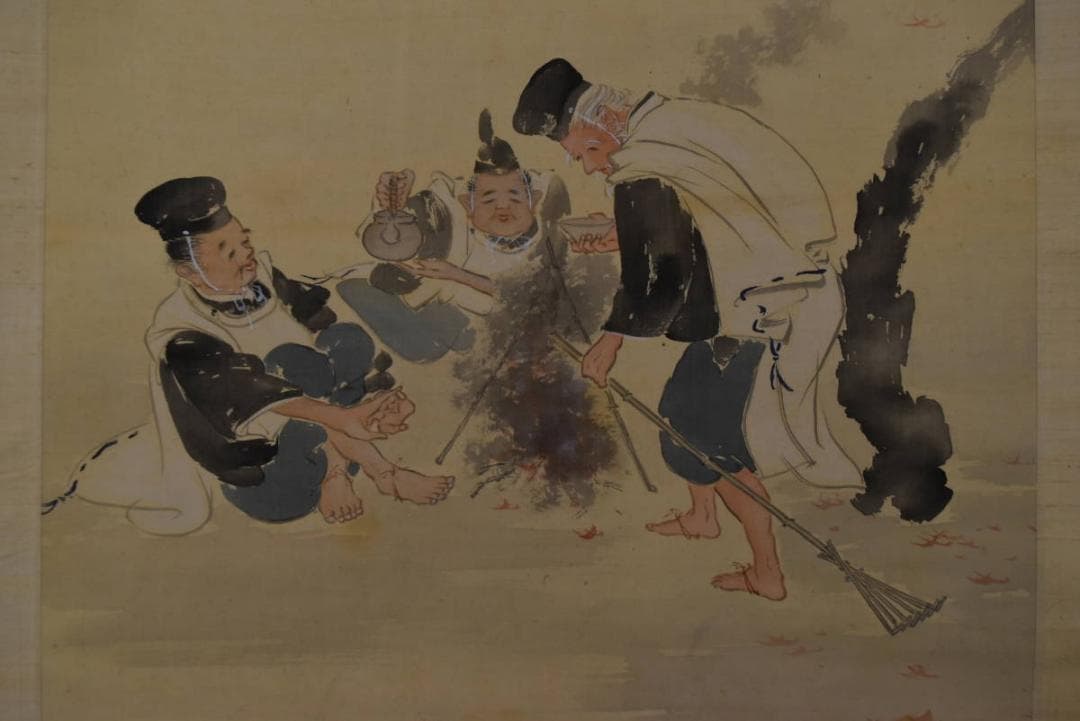 道春/林間酒温図/紅葉酒人物図/掛軸/名家伝来/AA-151