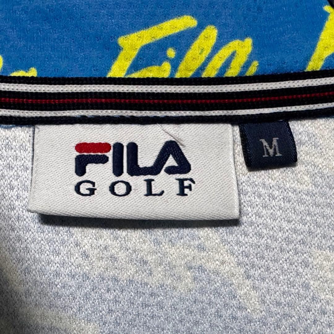 FILA GOLF フィラゴルフ 半袖 ポロシャツ ロゴ 総柄 ブルー M