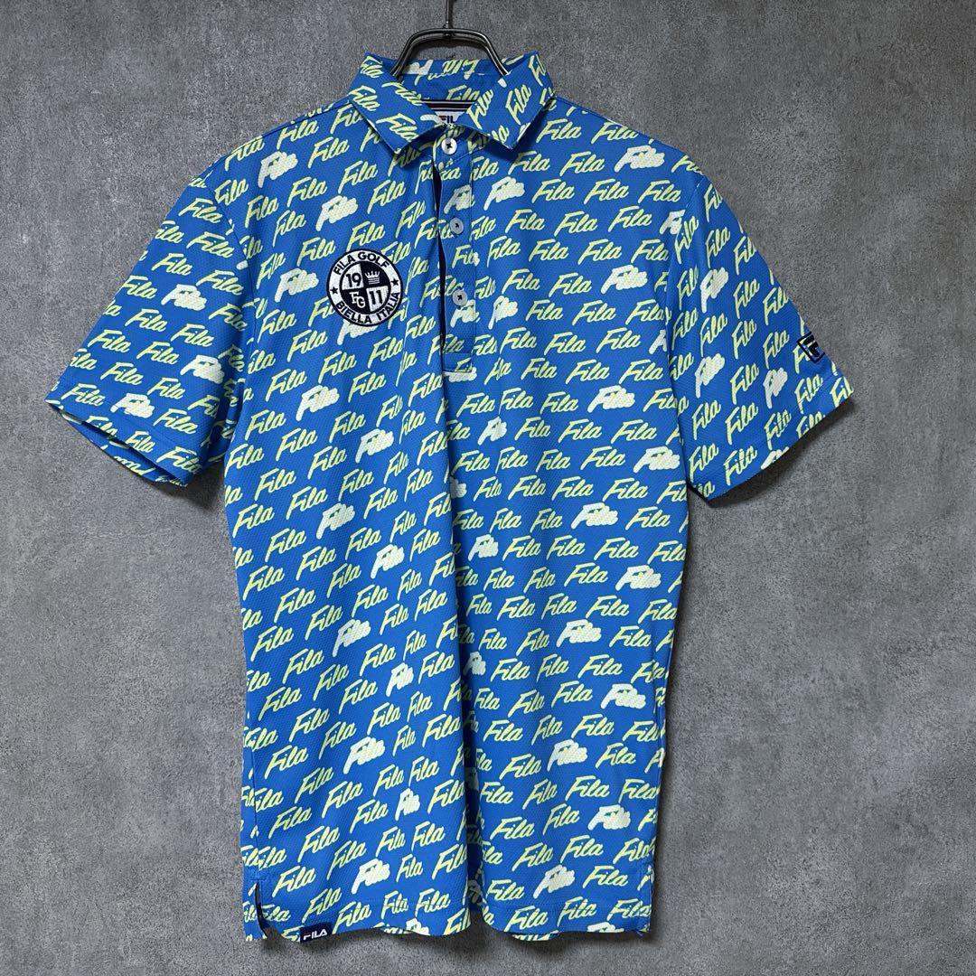 FILA GOLF フィラゴルフ 半袖 ポロシャツ ロゴ 総柄 ブルー M