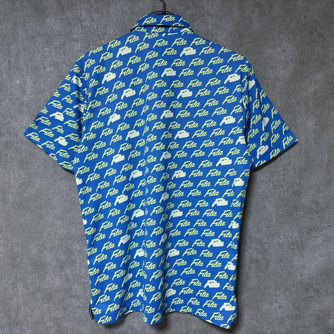 FILA GOLF フィラゴルフ 半袖 ポロシャツ ロゴ 総柄 ブルー M