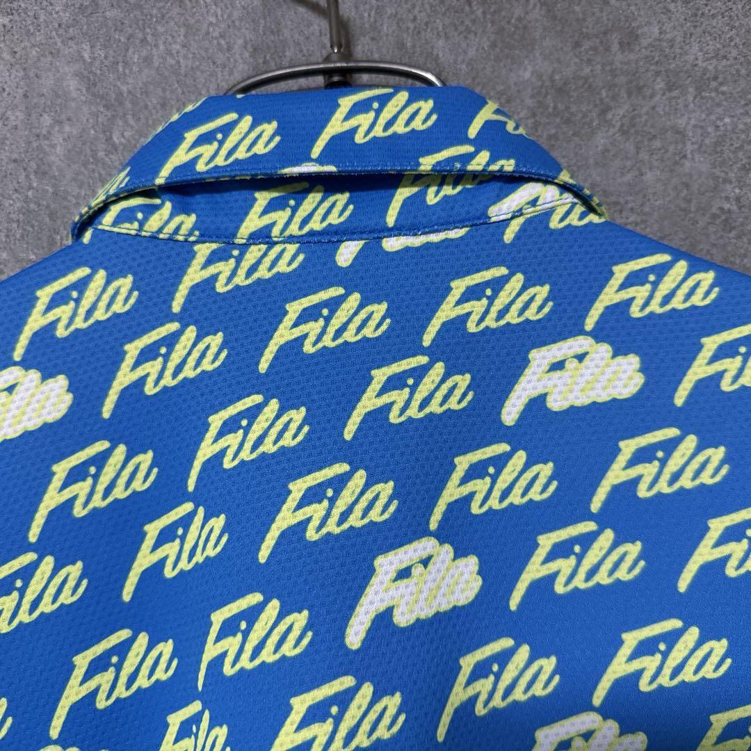 FILA GOLF フィラゴルフ 半袖 ポロシャツ ロゴ 総柄 ブルー M