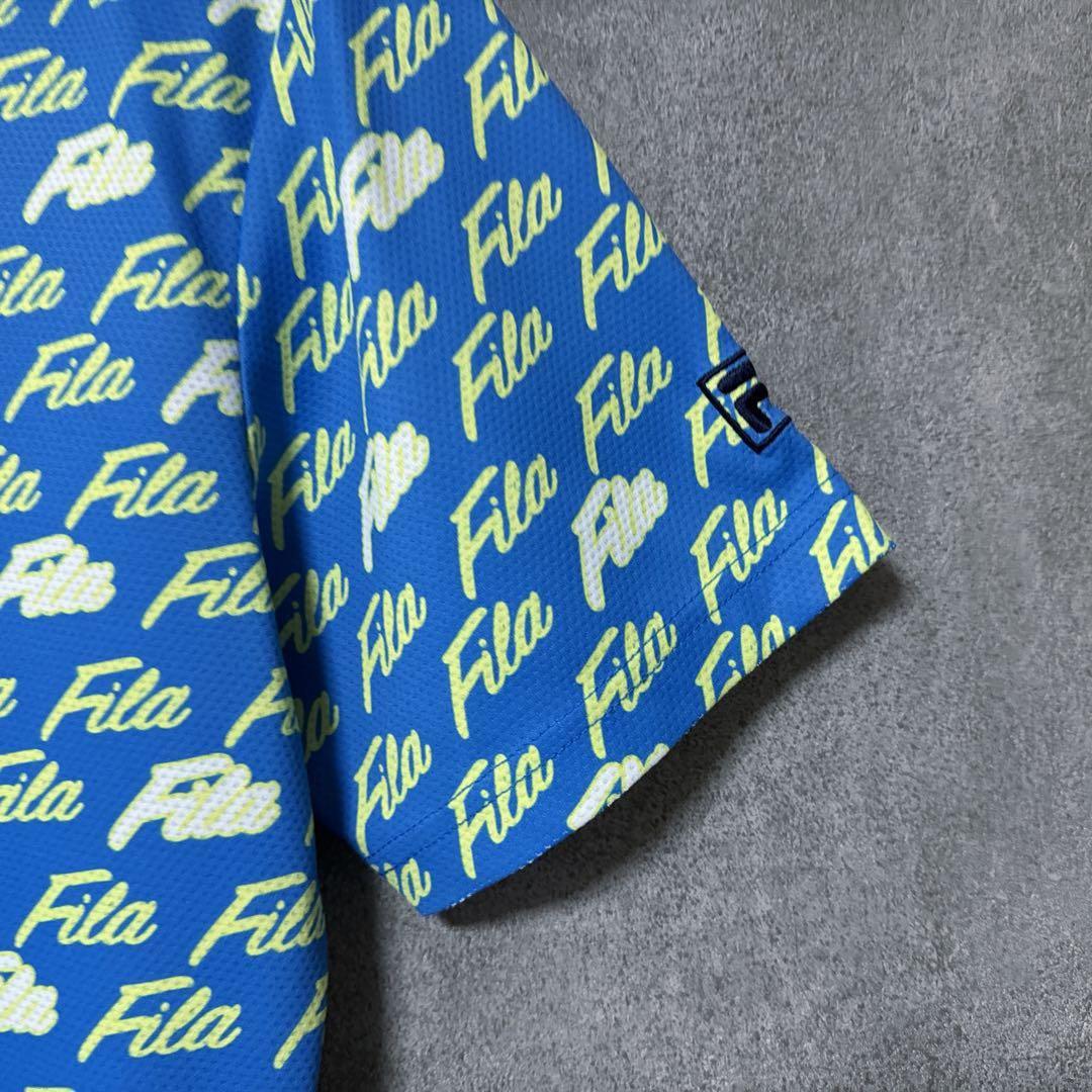 FILA GOLF フィラゴルフ 半袖 ポロシャツ ロゴ 総柄 ブルー M