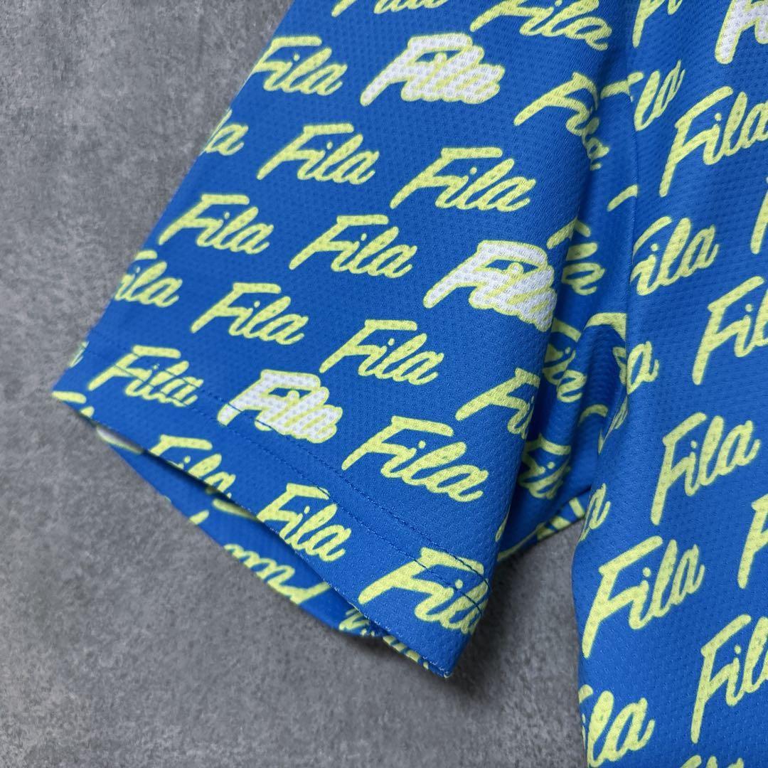 FILA GOLF フィラゴルフ 半袖 ポロシャツ ロゴ 総柄 ブルー M