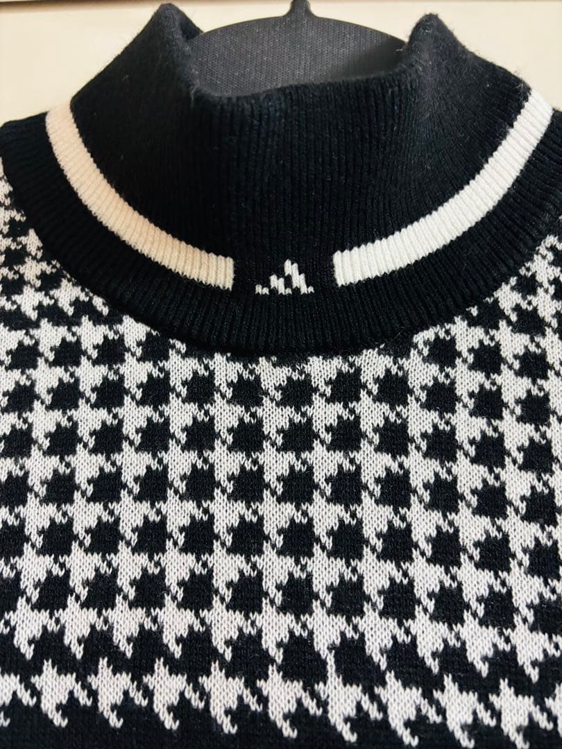 adidas GOLFアディダスゴルフ ウール混ニットセーター千鳥柄　ブラック