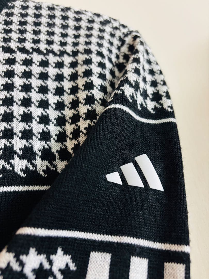 adidas GOLFアディダスゴルフ ウール混ニットセーター千鳥柄　ブラック