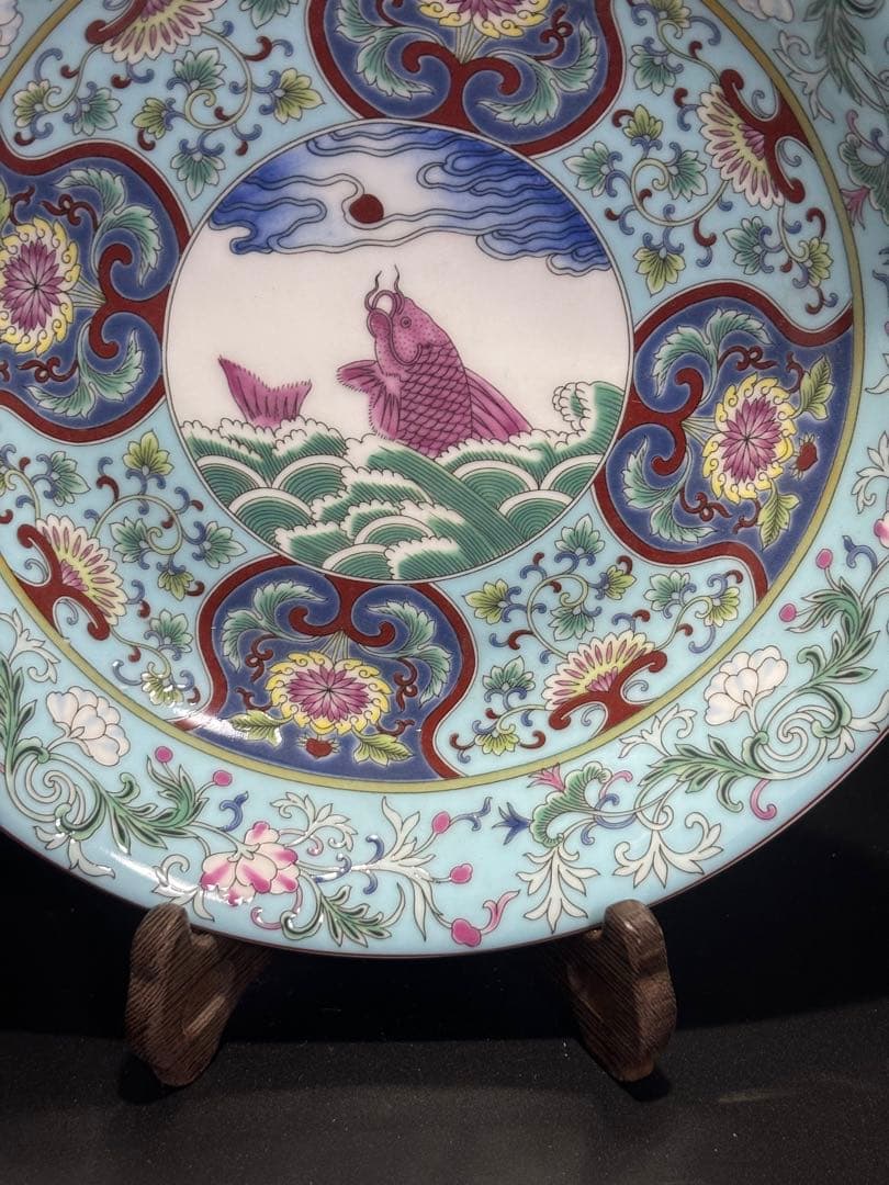 中国　清 手描き装飾の陶磁器皿
