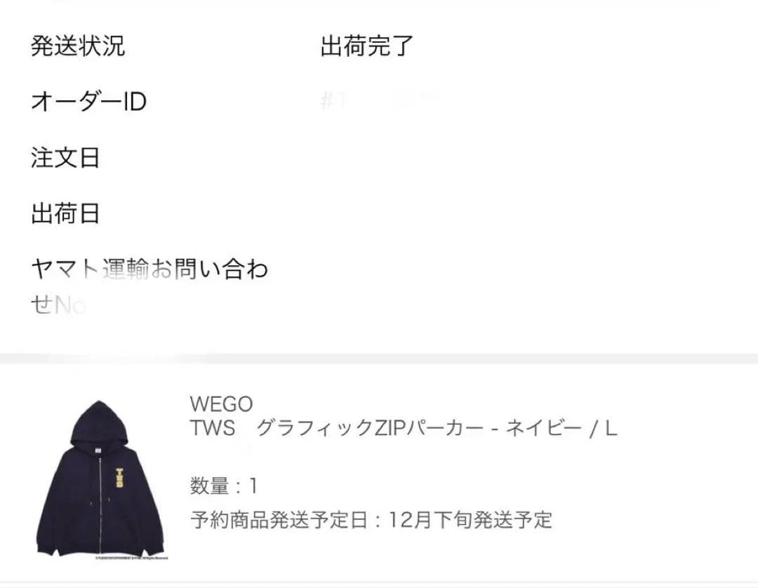 TWS WEGO パーカー （Lサイズ）