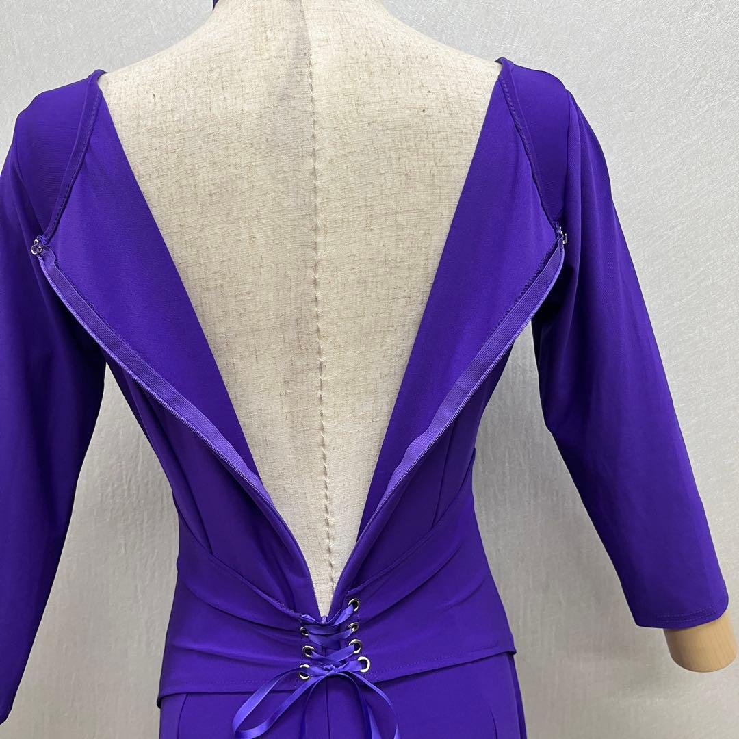 新品 社交ダンス ワンピース 青紫 無地 サイズML