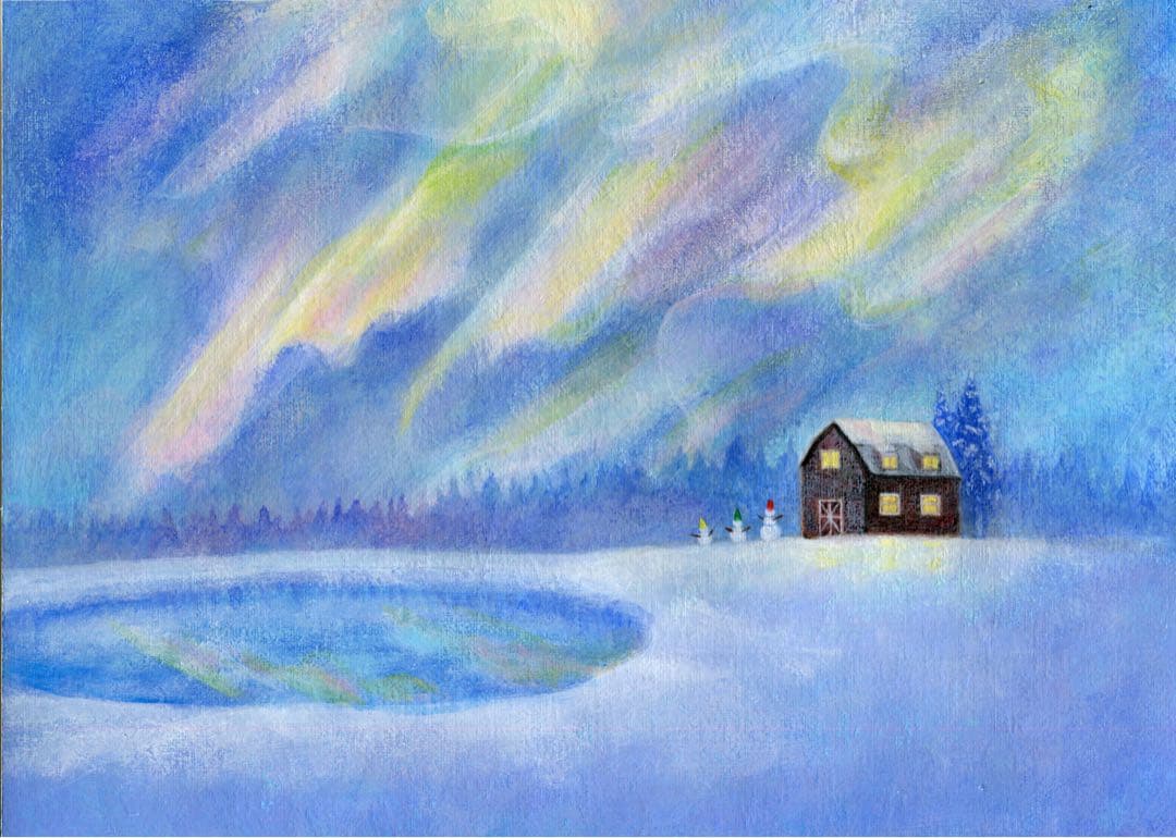 絵画　オーロラ　A4サイズ　額なし　原画