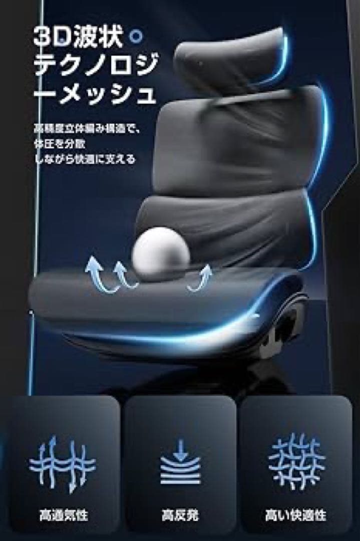 【未使用 新品】高級品フットレスト付 3Dヘッドレスト オフィスチェア人体工学