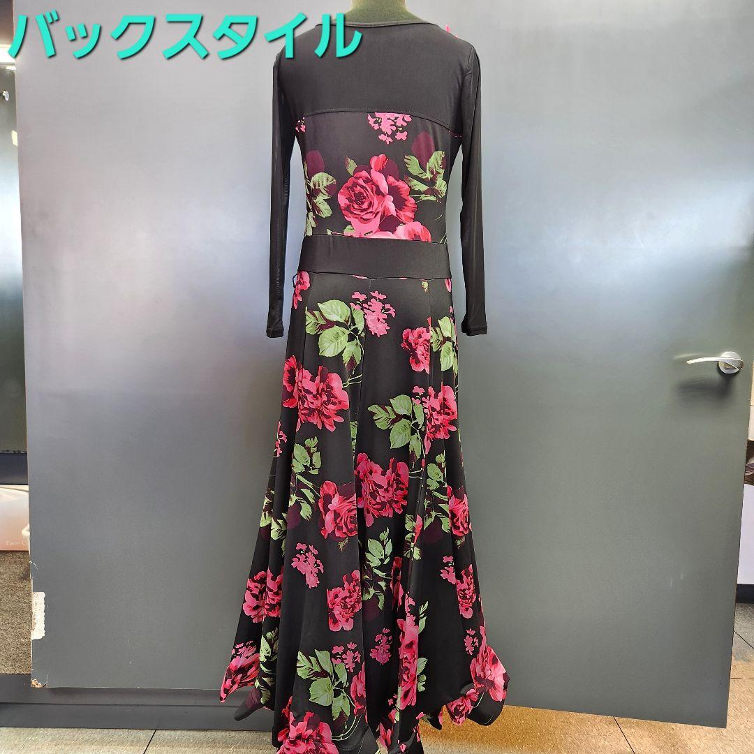 【新品】新品ピンクフラワーモチーフ付き七分袖ドレスＬサイズ