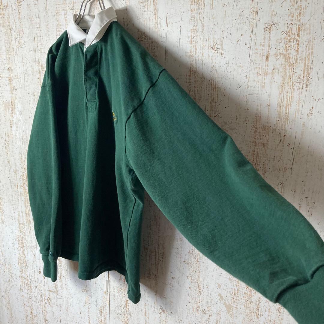 バーバリアン カレッジ 刺繍 ラガーシャツ グリーン XXL アメリカ古着