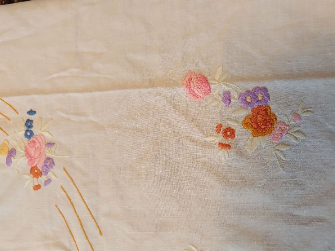 花柄刺繍 ホワイト テーブルクロス レース ビンテージ