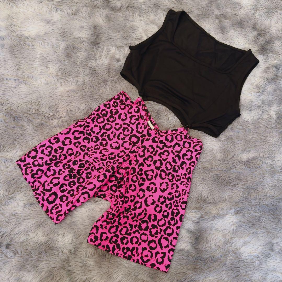 MBR Fit ピンクヒョウ柄　ショートパンツオールインワン