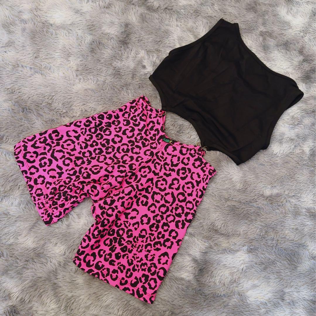 MBR Fit ピンクヒョウ柄　ショートパンツオールインワン