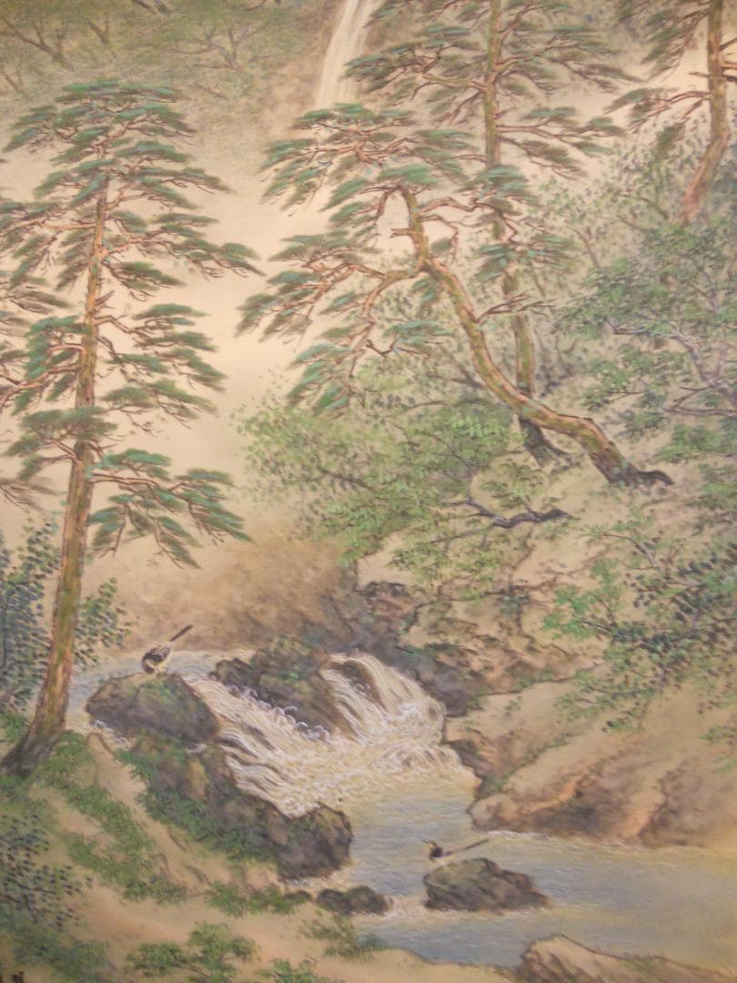 掛け軸 翆城 山水夏画 絹本 希少 軸装 茶道具 掛軸 美品 です。