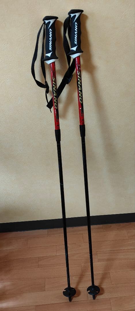 スキー板、ストックとスキーバック付き