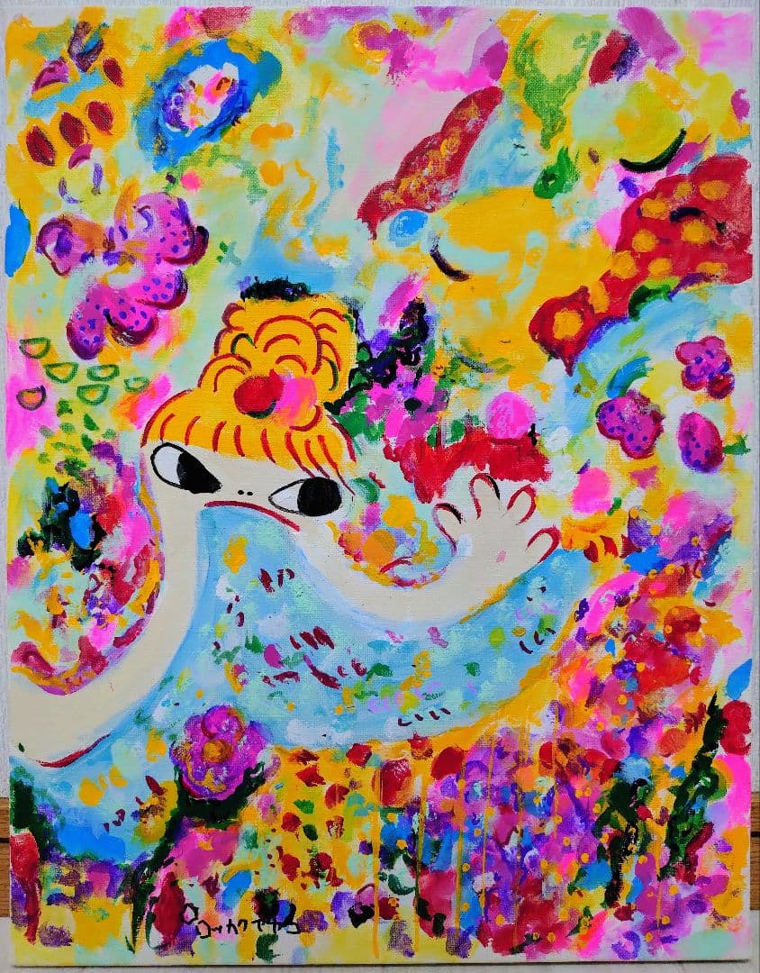 【F6号】ロッカクアヤコ　肉筆保証/表裏サイン・裏描き有り/油彩/アクリル/額縁