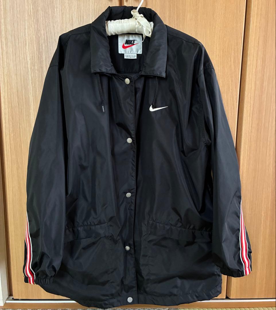 【90s】NIKE 白タグ ナイロンジャケット ウインドブレーカー 黒 赤ライン